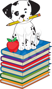 Royalty Free Clipart Image of a Dalmation on Books