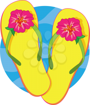 Royalty Free Clipart Image of Flipflops With an Hibiscus Blossom