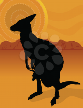 Royalty Free Clipart Image of a Silhouette of a Kangaroo and Baby