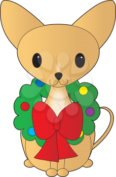 Royalty Free Clipart Image of a Chihuahua With a Wreath Around Its Neck
