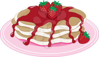 Royalty Free Clipart Image of a Stack of Pancakes With Strawberries