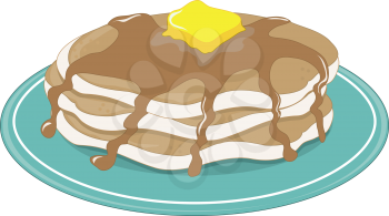 Royalty Free Clipart Image of a Stack of Pancakes With Butter and Syrup
