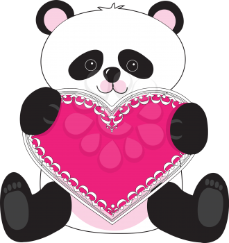 Royalty Free Clipart Image of a Panda With a Pink Lacy Heart