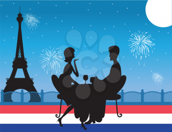 Royalty Free Clipart Image of a Couple at a Cafe in Paris