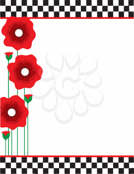 Royalty Free Clipart Image of a Border of Flowers With Checkerboard Top and Bottom
