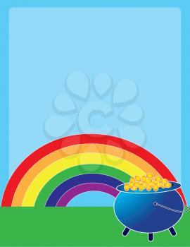 Royalty Free Clipart Image of a Rainbow at the Pot of Gold