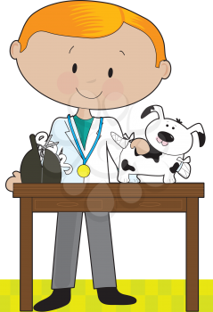 Royalty Free Clipart Image of a Vet With a Pup