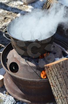 Royalty Free Photo of Boiling Sap for Maple Syrup
