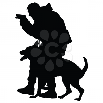 Royalty Free Clipart Image of a Silhouette of a Police Officer and His Dog
