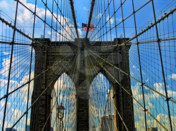 A view of historic Brooklyn Bridge in HDR.