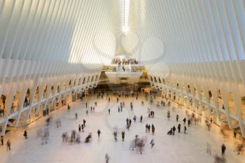 New York, USA-August 18, 2016: Oculus transportation hub replaces the PATH train station that was destroyed during the 9/11 terrorist attacks.