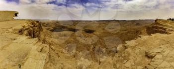 Panoramic view of Ramon Crater National Park in Israel.