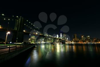 Bright lights of New York City at night.
