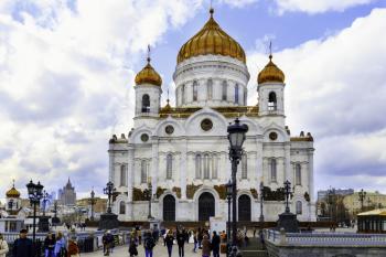 Moscow, Russia-April 18, 2015:Cathedral Of Christ The Savior is the tallest Orthodox Christian Church in the World with height of 103 m (338ft).