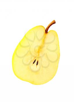 closeup of cut pear isolated on white background