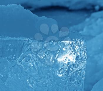 close-up of natural blue ice and snow
