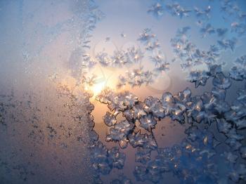 Frost and sun on winter glass