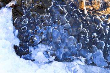 close up of natural blue ice and stones