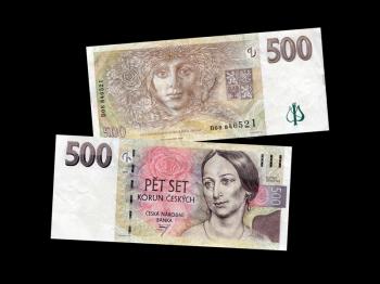 czech money banknotes over black background 
