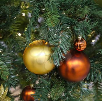 Holiday decorations on Christmas tree