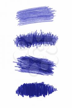Series of blue pencil strokes on white background