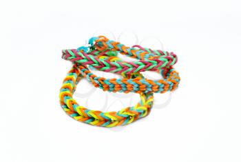 Close up of bracelets made with rubber bands