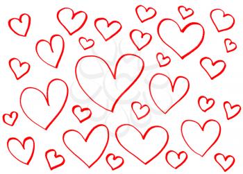 White background with red bright hearts pattern