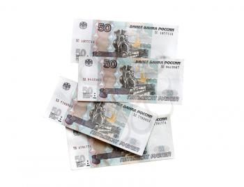 Russian money, five hundred rubles banknotes isolated on white background