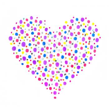 Heart with abstract color pattern on white background, hand draw