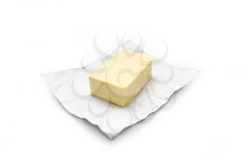 Piece of butter on a white background