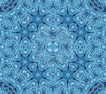 Bright blue abstract concentric pattern with soap foam on glass
