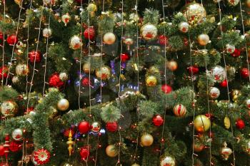 Beautiful shine decoration on Christmas tree, holiday bright background
