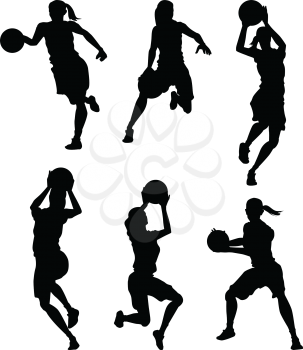 Royalty Free Clipart Image of Female Basketball Silhouettes