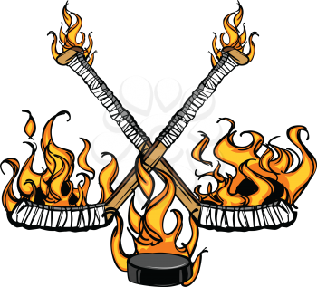 Royalty Free Clipart Image of Flaming Hockey Sticks