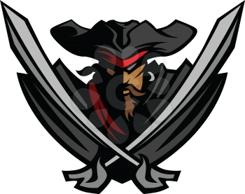 Pirate Captain holding two swords and wearing hat with bandanna Graphic Vector Image