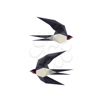 Illustration with origami swallow birds on white background