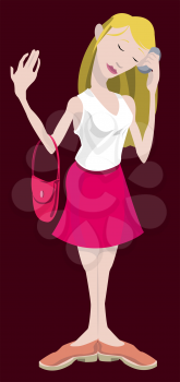 Royalty Free Clipart Image of a Young Woman Talking on a Phone