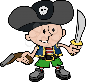 Royalty Free Clipart Image of a Pirate with a Sword and a Gun