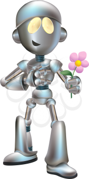 Royalty Free Clipart Image of a Robot Holding a Flower