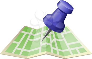 Royalty Free Clipart Image of a Pushpin on a Map