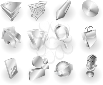Royalty Free Clipart Image of Metallic Internet Icons