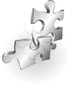 Royalty Free Clipart Image of Two Metallic Jigsaw Puzzle Pieces