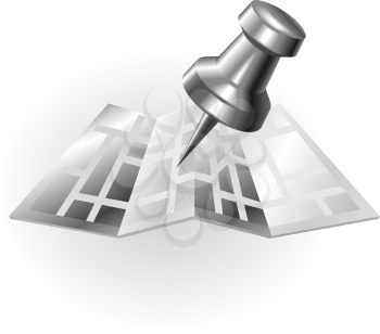 Royalty Free Clipart Image of a Pushpin in a Map