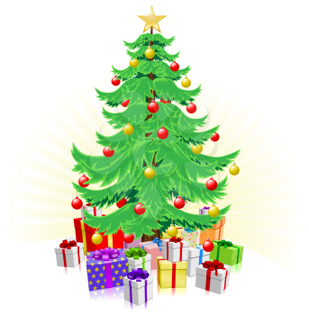Royalty Free Clipart Image of a Christmas Tree With Presents