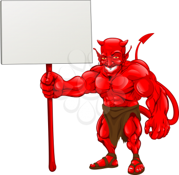 Royalty Free Clipart Image of a Devil Holding a Sign