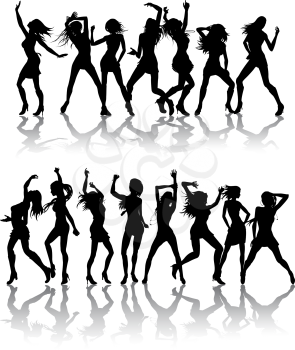 Royalty Free Clipart Image of a Group of Women Dancing 