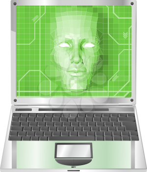 Royalty Free Clipart Image of a Face on a Laptop Screen