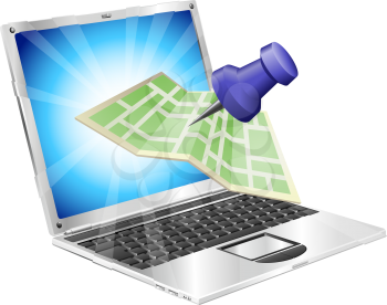 Royalty Free Clipart Image of a Laptop With a Road Map on the Screen