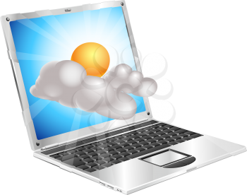 Royalty Free Clipart Image of Weather Icons on a Laptop Screen