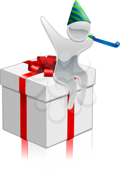 Royalty Free Clipart Image of a Mascot on a Present